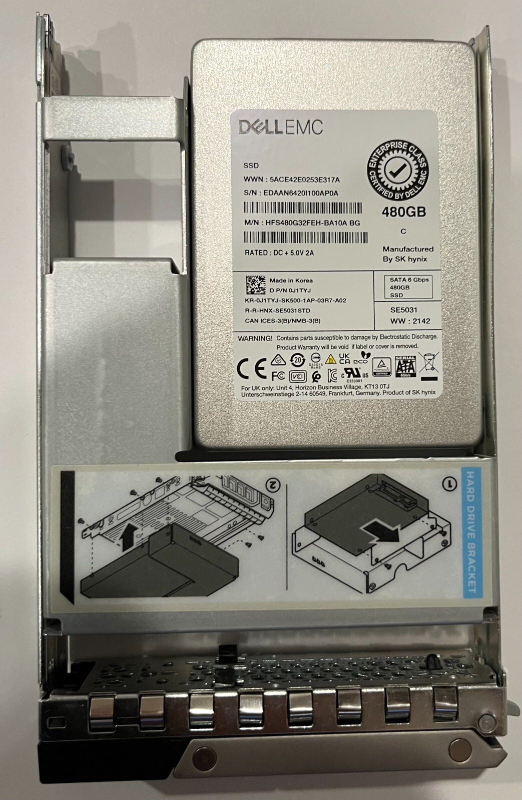 J1TYJ DELL HYNIX 480GB SATA SSD 6Gbps HFS480G32FEH-BA10A 0J1TYJ R540 R440 T350