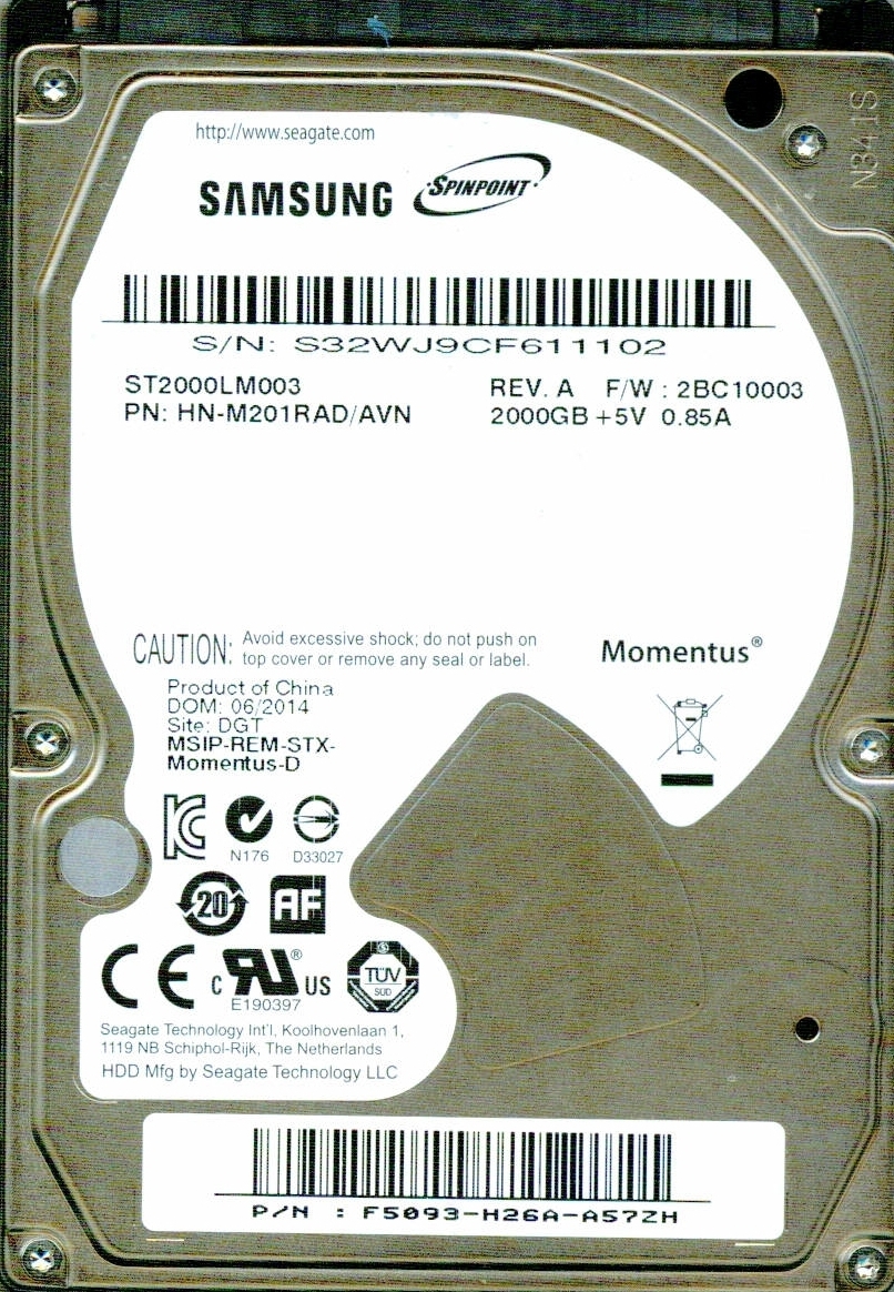 ST2000LM003,  HN-M201RAD/AVN,  2BC10003,  DGT,  SAMSUNG 2TB  