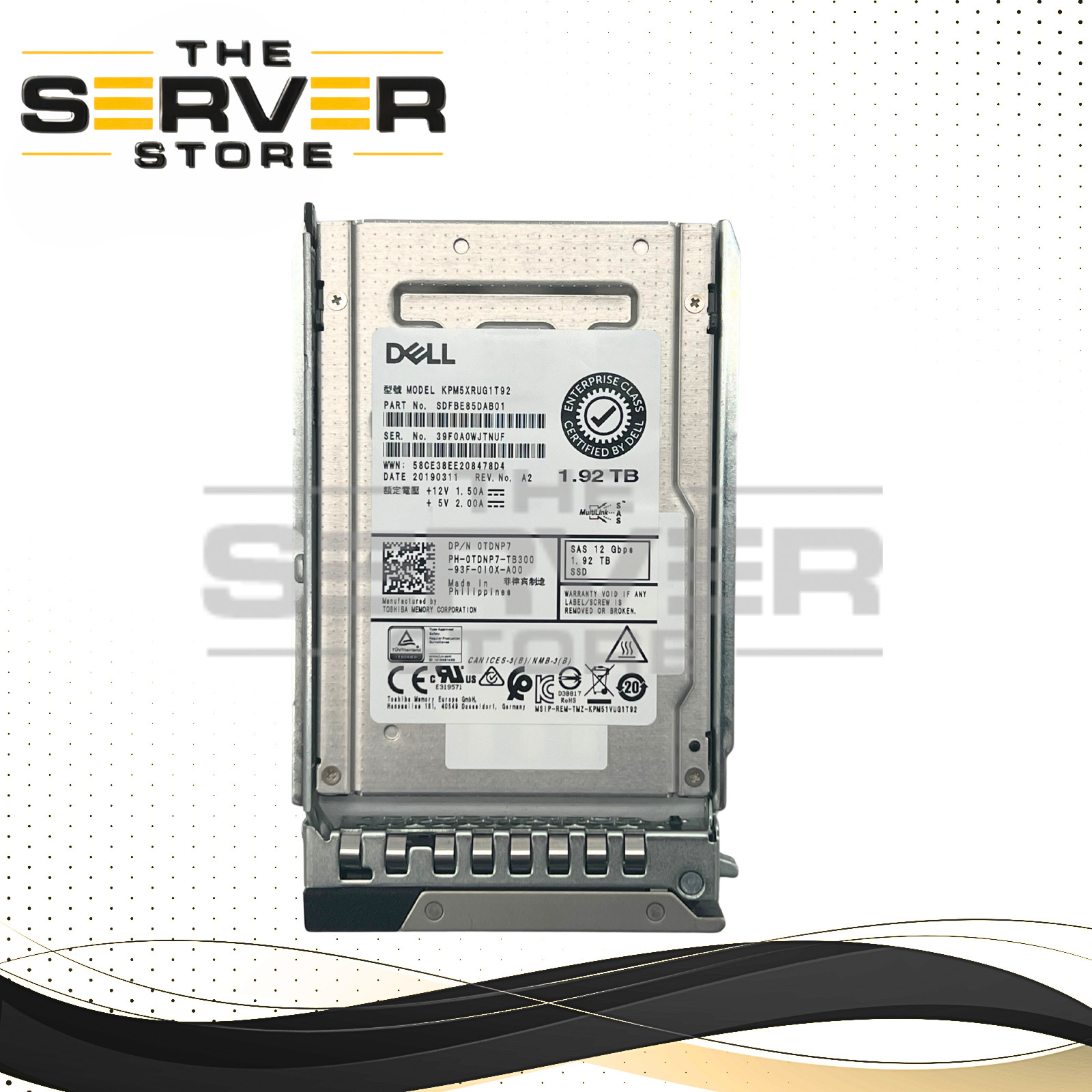 Dell 1.92TB 12G SAS RI SFF 2.5" SSD KIOXIA PM5-R KPM5XRUG1T92 (G15) 0TDNP7 TDNP7