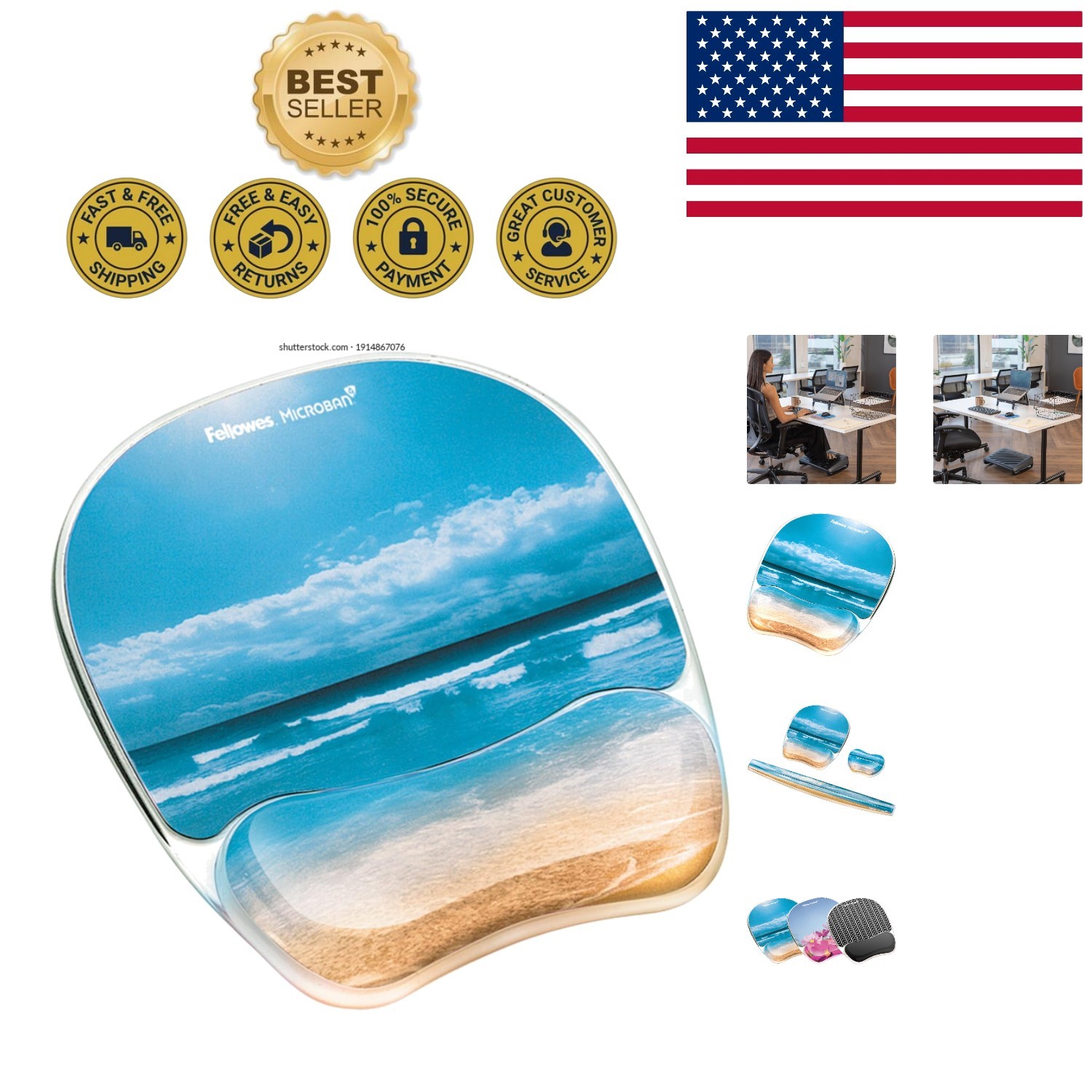 Ergonomic Photo Gel Mouse Pad with Wrist Rest - Sandy Beach Design 9.3"x7.9"
