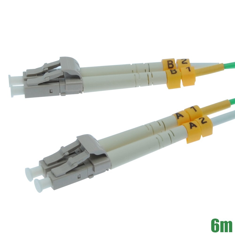 6M LC UPC to LC UPC Duplex Multi Mode 50/125 Fiber Optic Patch Cable OM4 Aqua