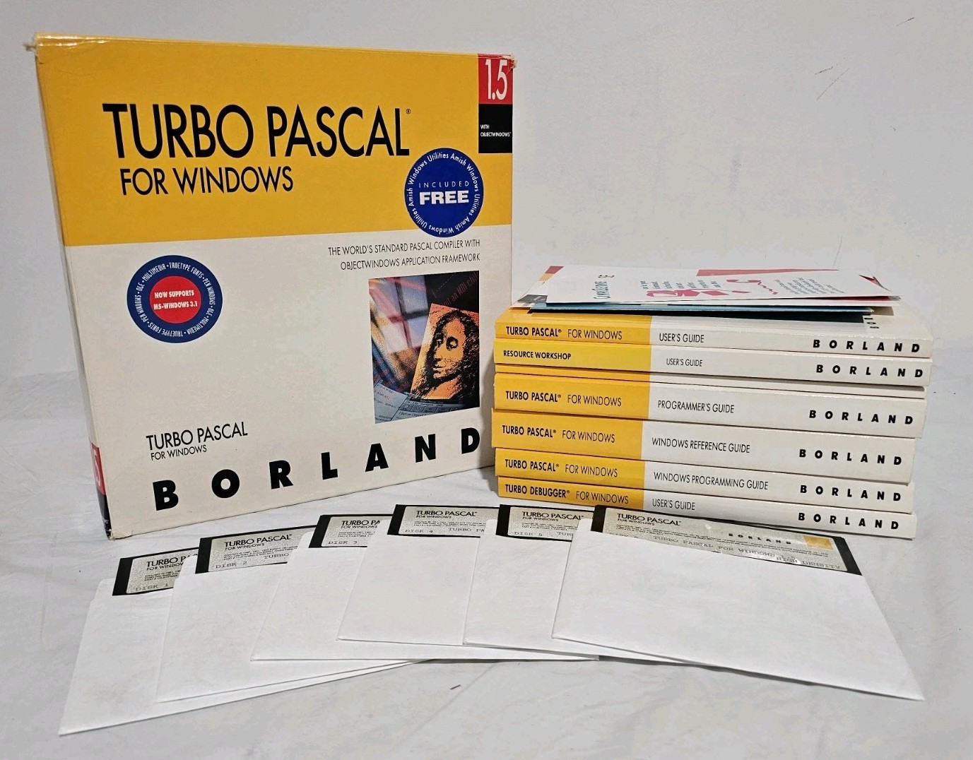 Borland Turbo Pascal for Windows 1.5 Software Vintage / 6 Books Plus Diskettes 
