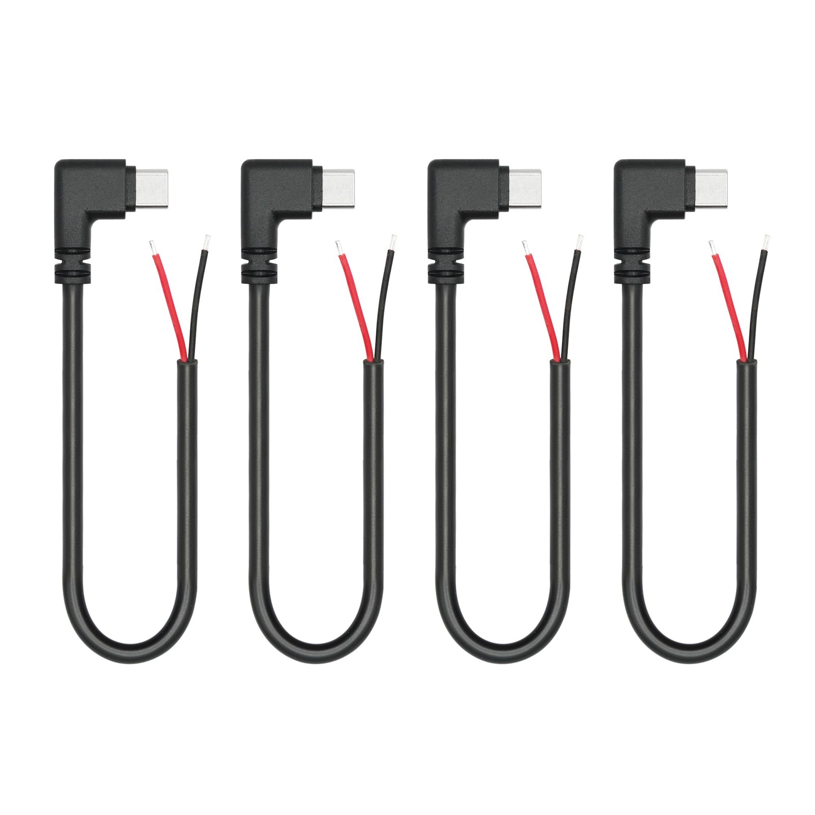 4Pcs USB C to 2 Pin Bare Wire Open End Power Cord 10inch, 90 10 inches, Black