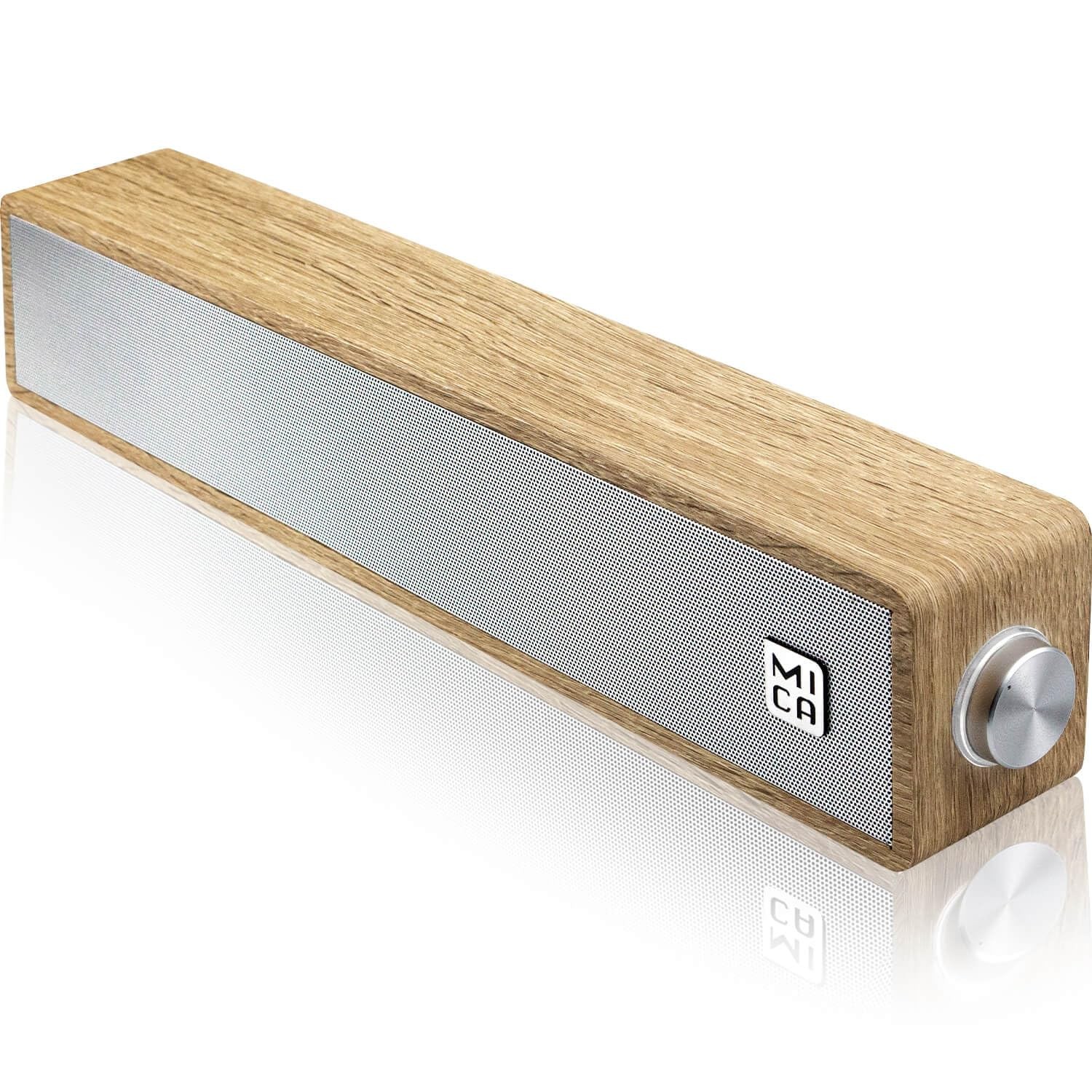 MICA Computer Speakers, Vintage Wired Sound Bar, Retro Wooden Yellow