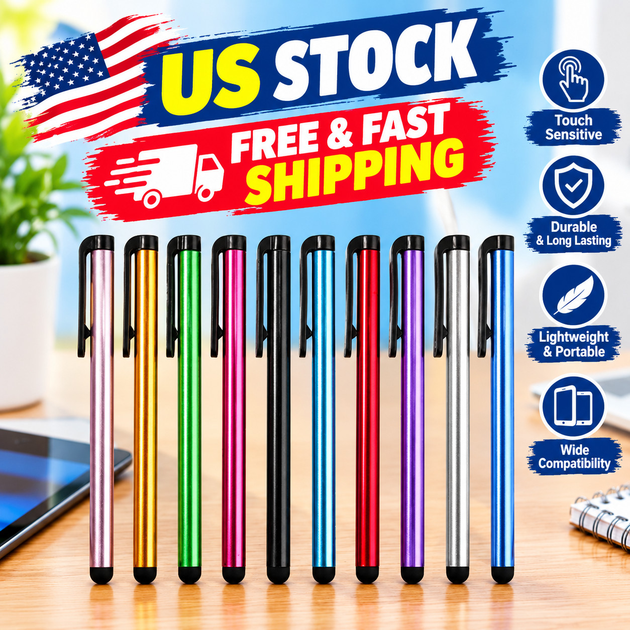 10Pcs Universal Capacitive Stylus Pens Touch Screen Pen for iPhone Tablet