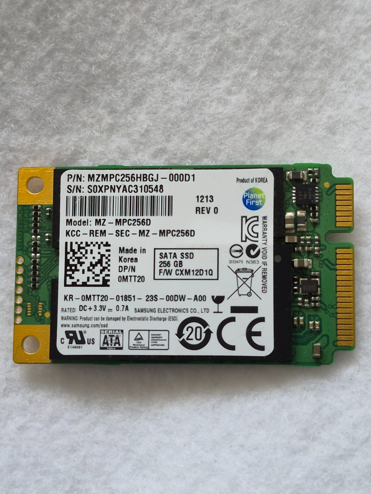 Samsung PM830 256GB mSATA SSD MZ-MPC256D Dell 0MTT20 91% Health Securely Wiped