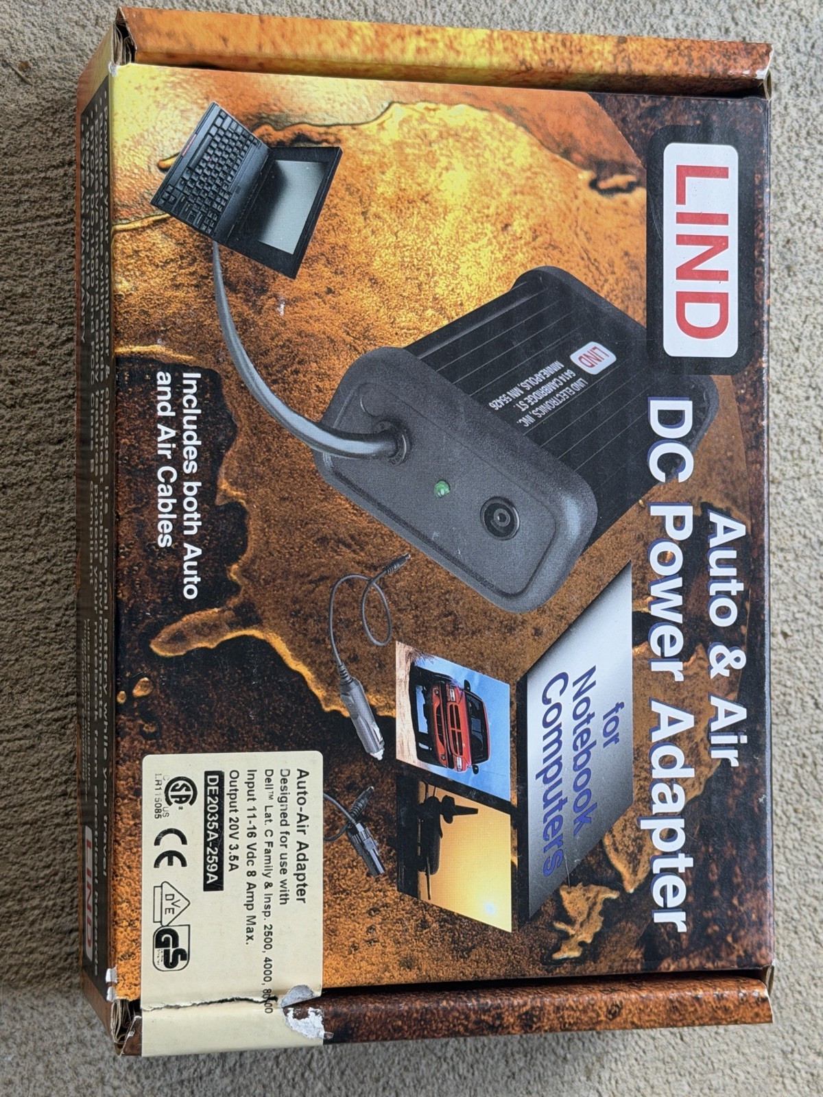 LIND AUTO & AIR DC POWER ADAPTER w/auto, air cables, and bag MODEL DE2035A-259A