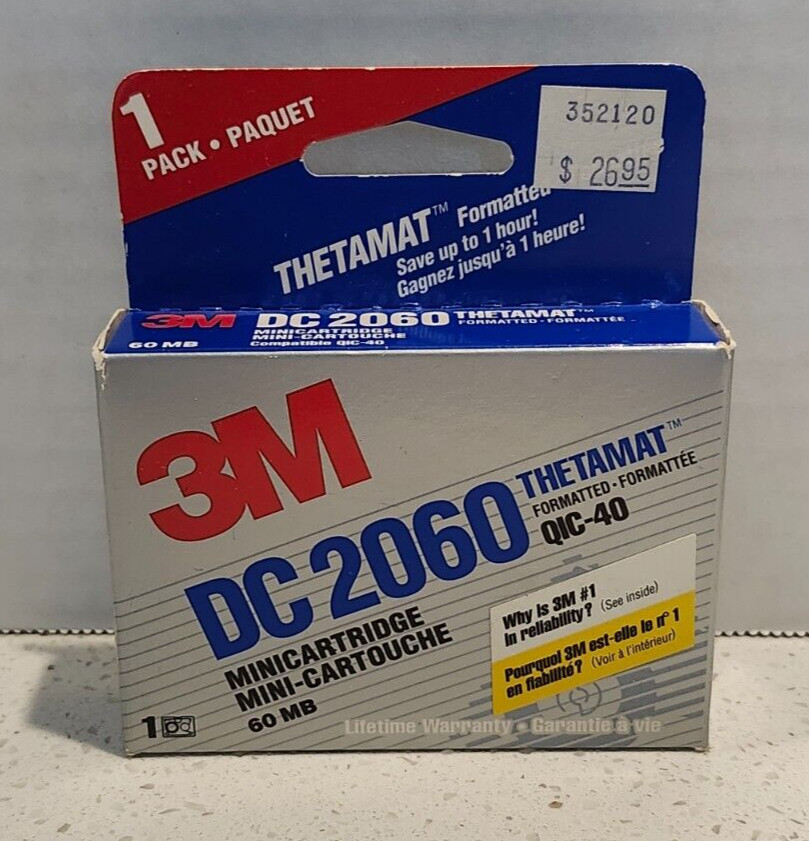 3M DC2060 Mini Data Cartridge 60MB, ￼QIC-40 Compatible DC 2060 Sealed