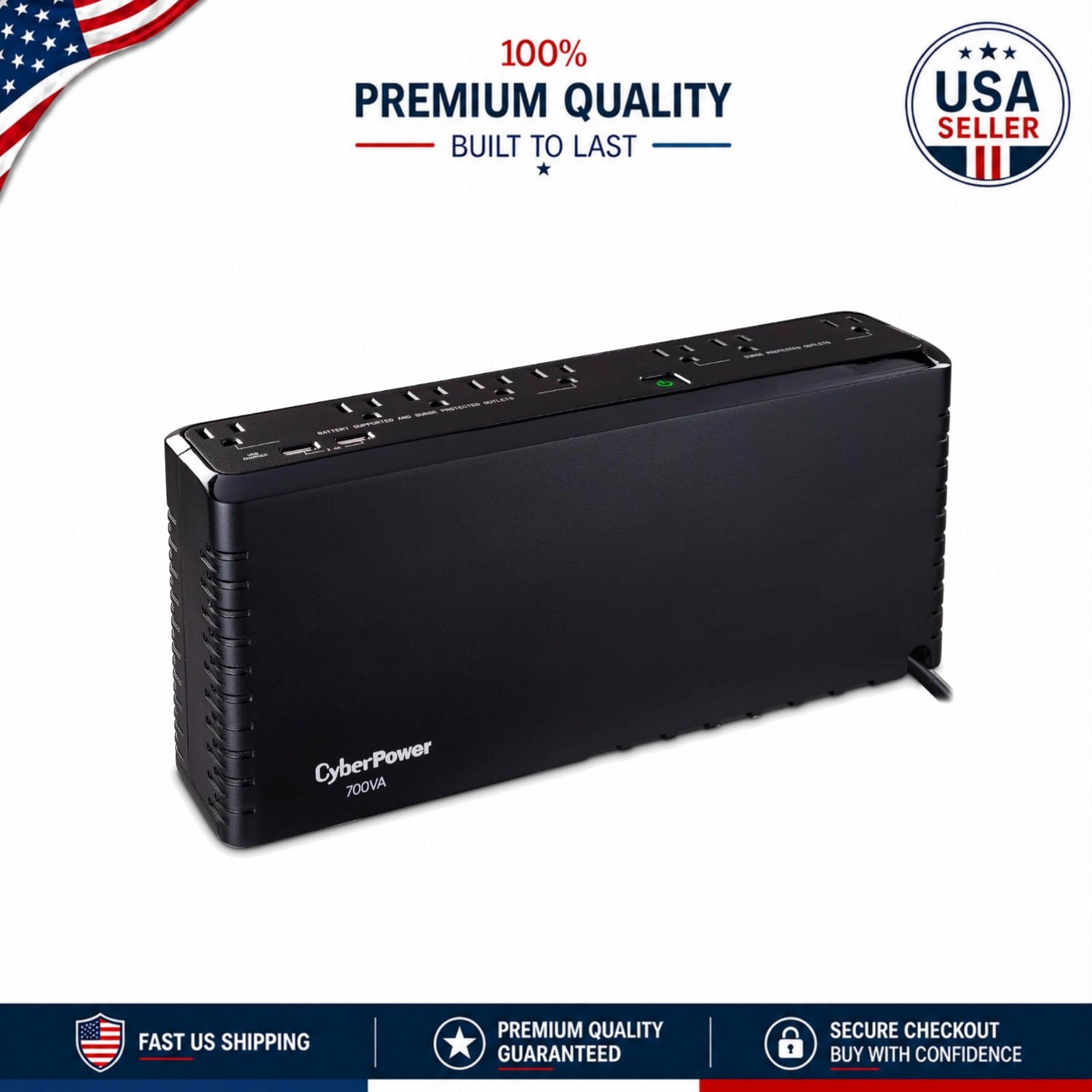710VA Battery Backup & Surge Protector with 2 USB Ports - Safeguard Your Devices