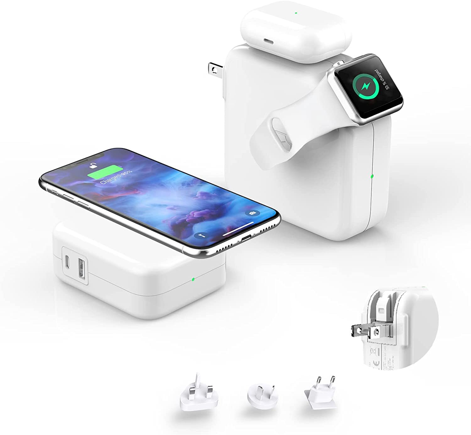Fast Charger, Wattsugar 60W Wireless Charger 4 in 1 PD 3.0 QC 4.0+ & GaN Tech