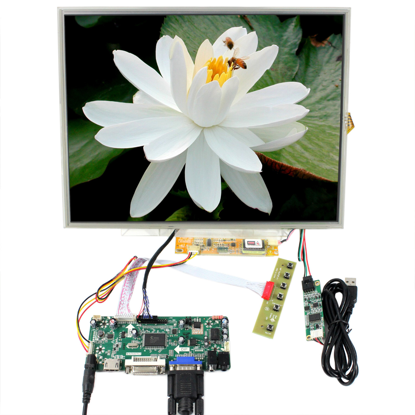 HD DVI VGA LCD Controller Board 15" 1024x768 N150XB LTN150XB Touch LCD Panel