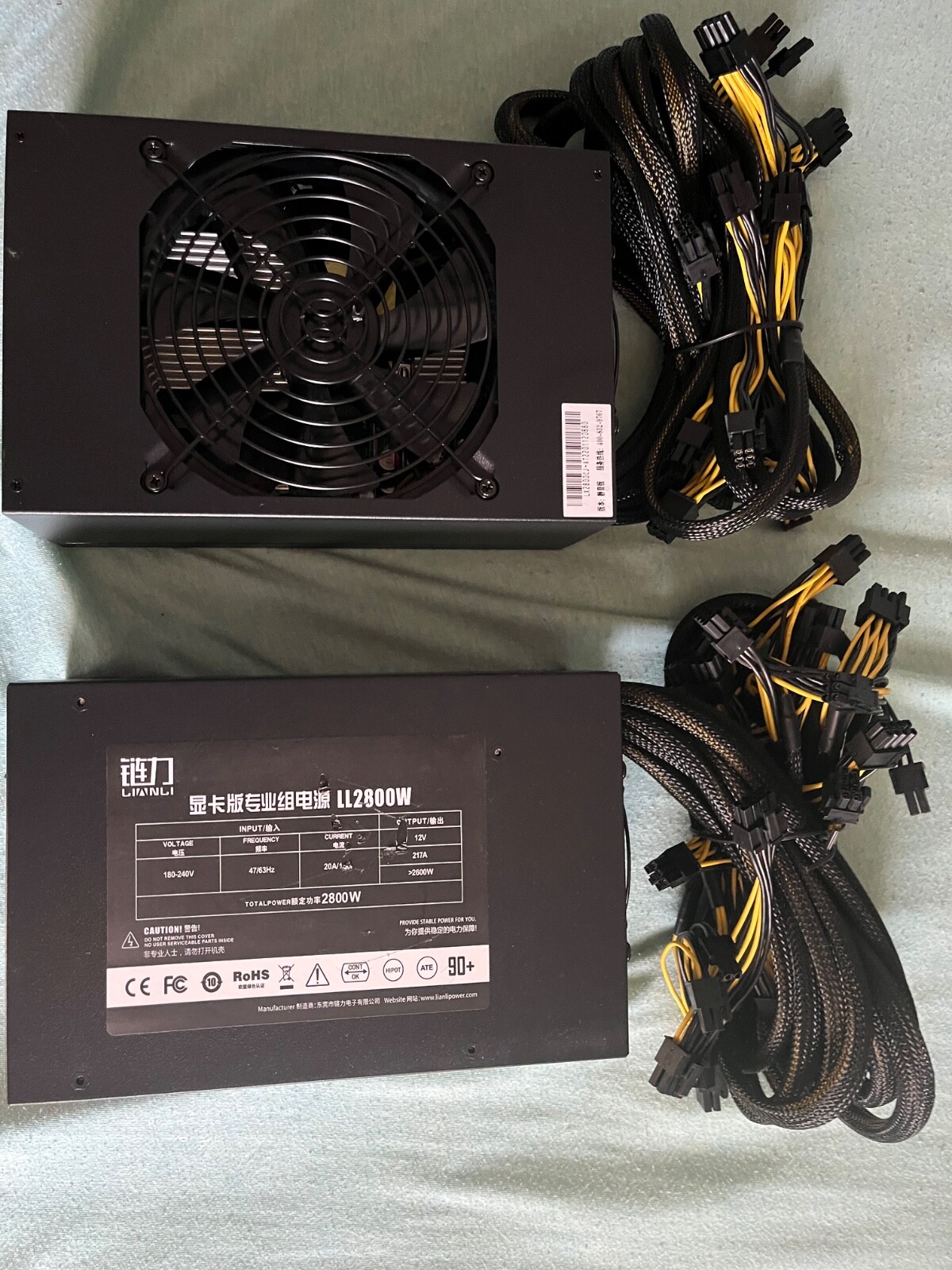 2- LIANLI 2Fans LL2800W Modular Power Supply For 8 GPU ATX RIG Mining Miner PSU