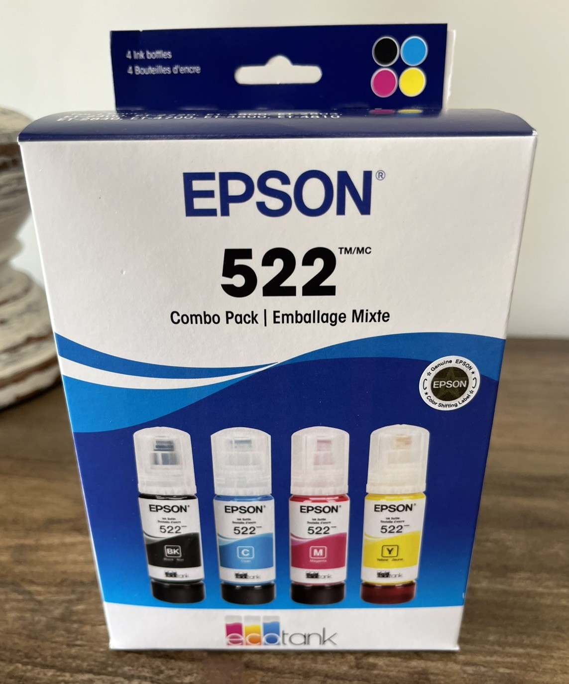 EPSON 522 EcoTank Ink Ultra-high Capacity Bottle Color Combo Pack (T522120-BCS)