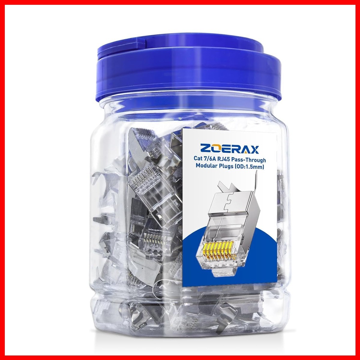 ZOERAX 50-Pack Cat7 Cat6A Shielded Pass Through RJ45 Connectors Silver