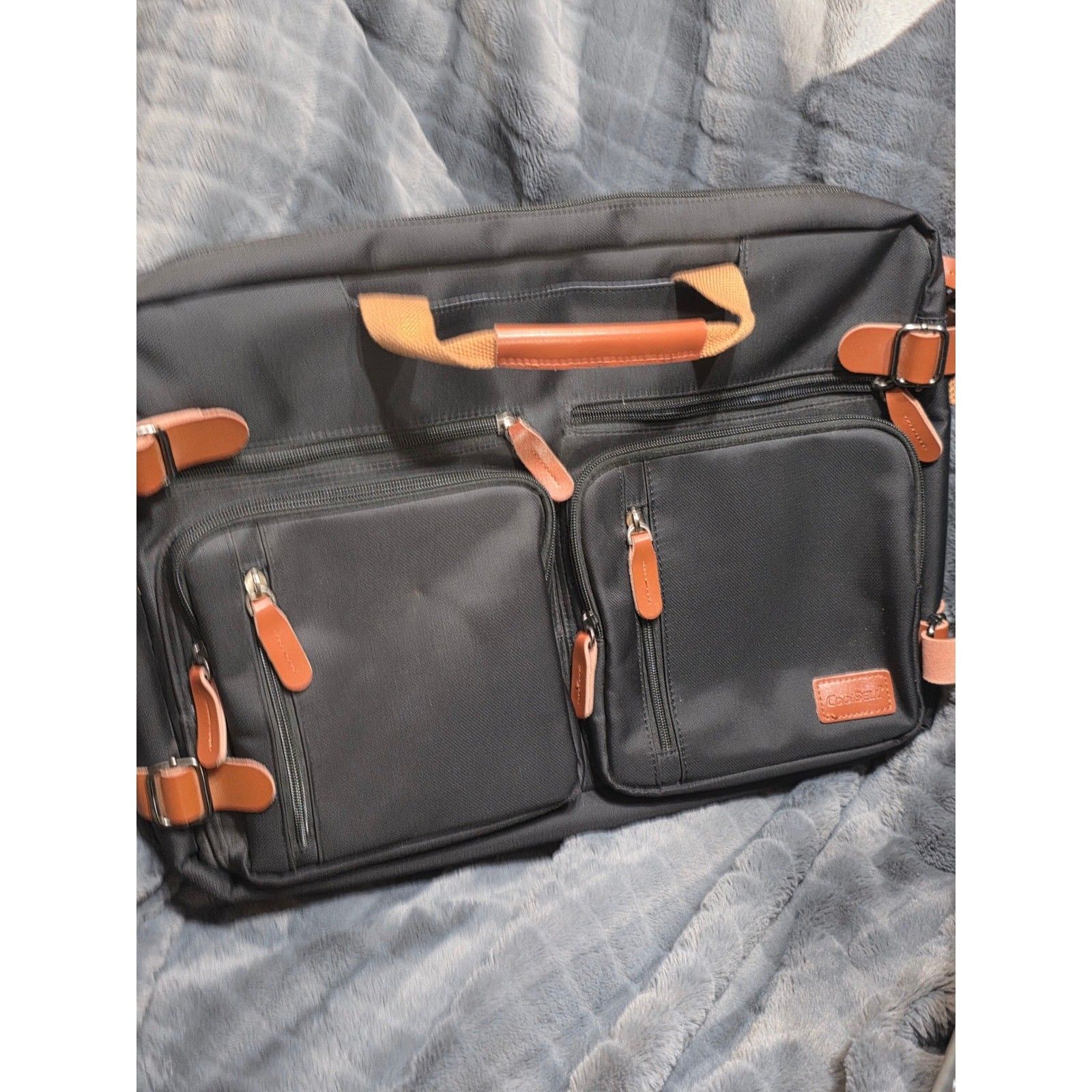 CoolBell Convertible Laptop Messenger Bag Backpack Briefcase Black Tan Multi-Way