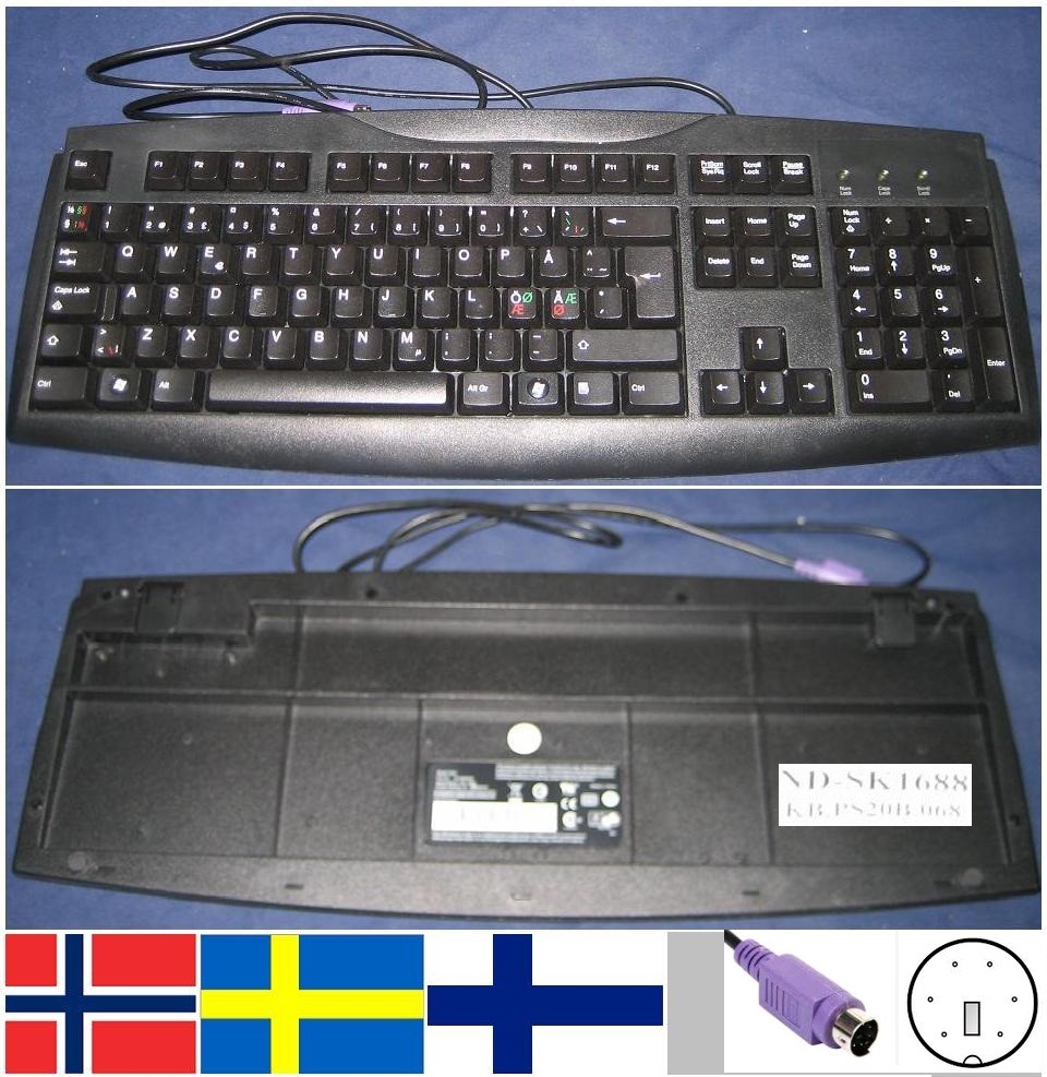 Qwerty Keyboard Nordic Packard Bell SK-1688 KB.PS20B.068 Port PS/2