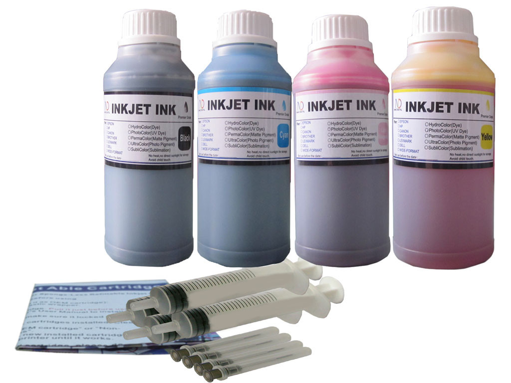 ND® Refill Ink kit for HP 972 972XL 970 971 printer cartridge 4X250ml w/Syringes