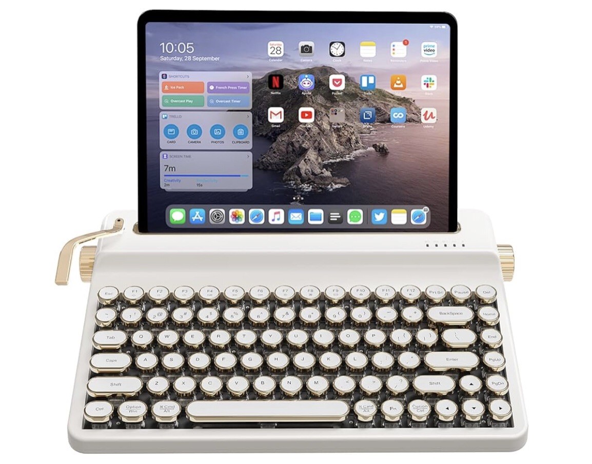 YUNZII QL75 Retro Typewriter Hot Swap RGB Keyboard (White, Cocoa Cream V2)