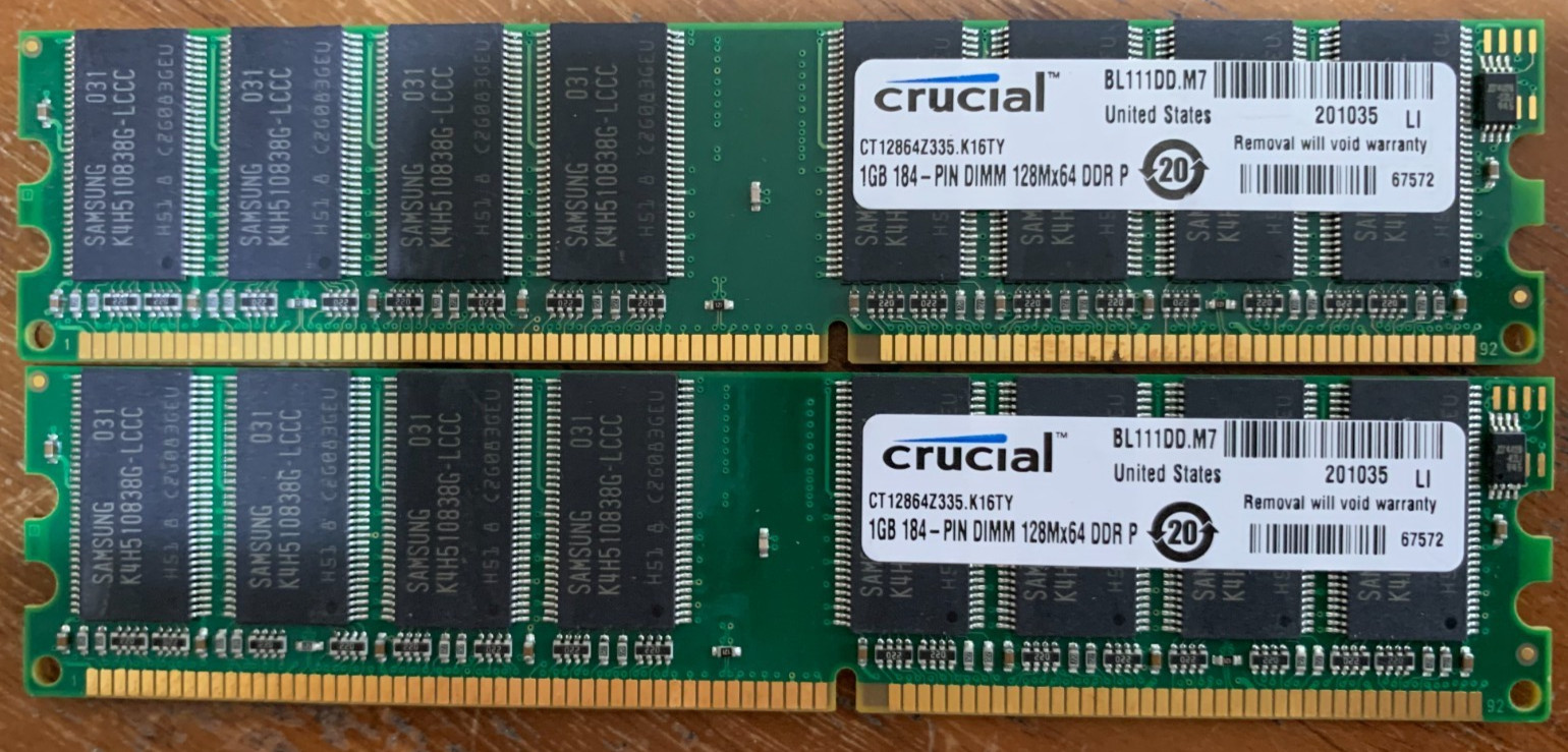 Crucial CT12864Z335.K16TY PC2700 1GB DDR Desktop RAM Tested Memory 2 PIECES.