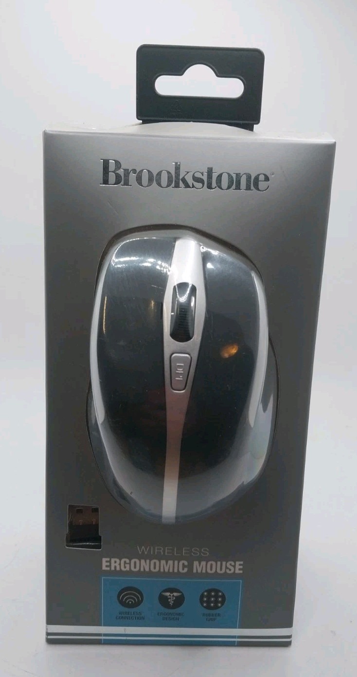 BROOKSTONE Wireless Ergonomic PC Mouse Computer Tablet Black & Silver 