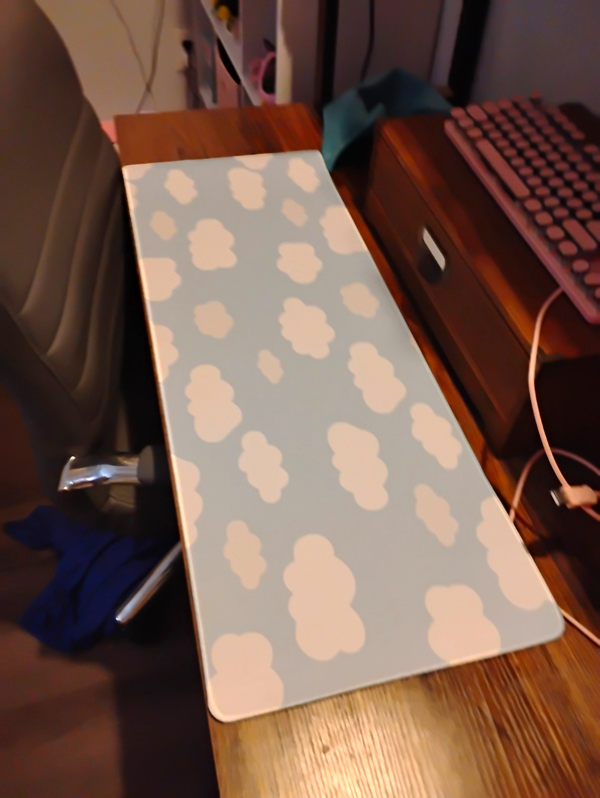 Blue & White Cloud Pattern Extended Desk Mouse Pad Computer Desk Mat