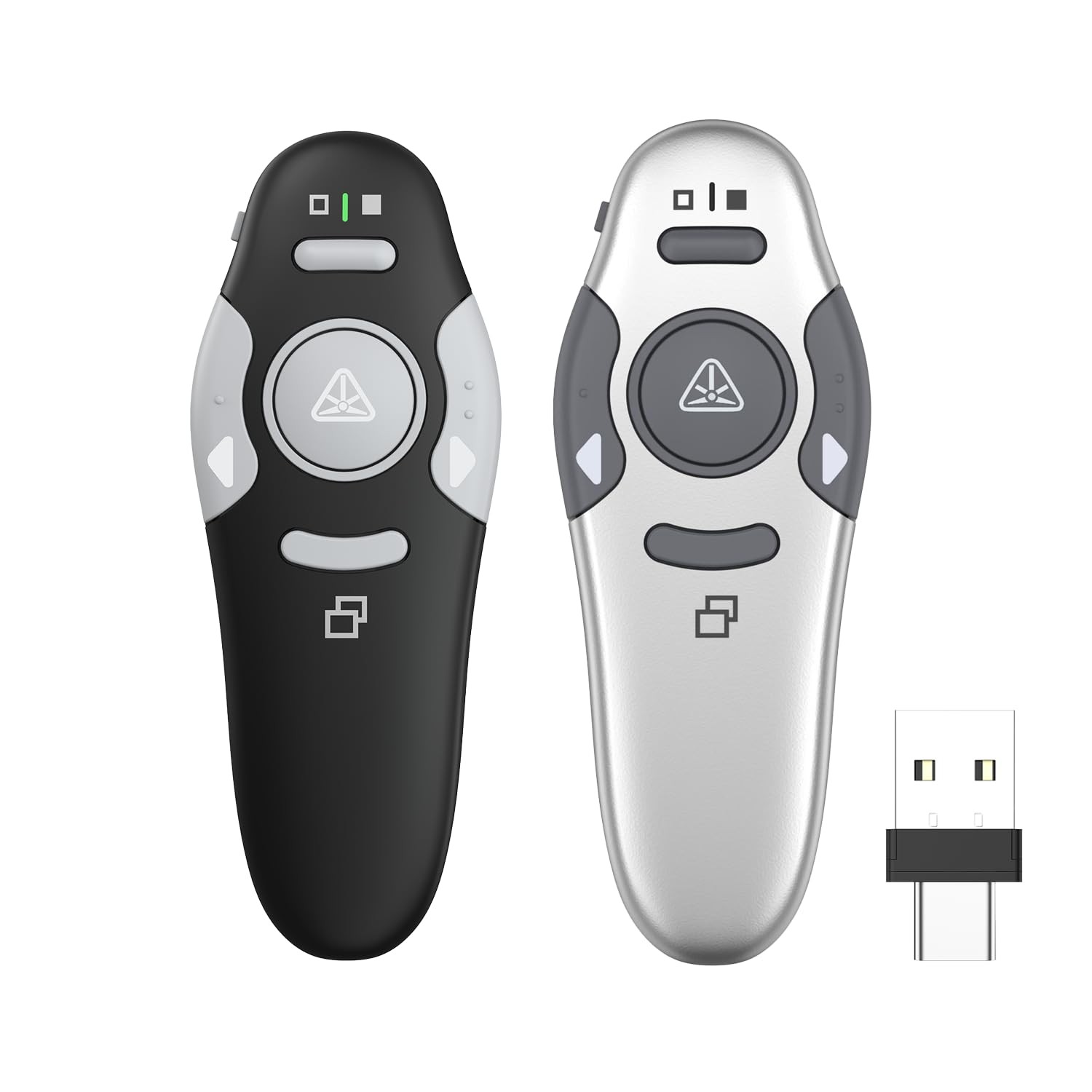 2 Pack Wireless Presentation Clicker Remote,USB A&C, Black Silver