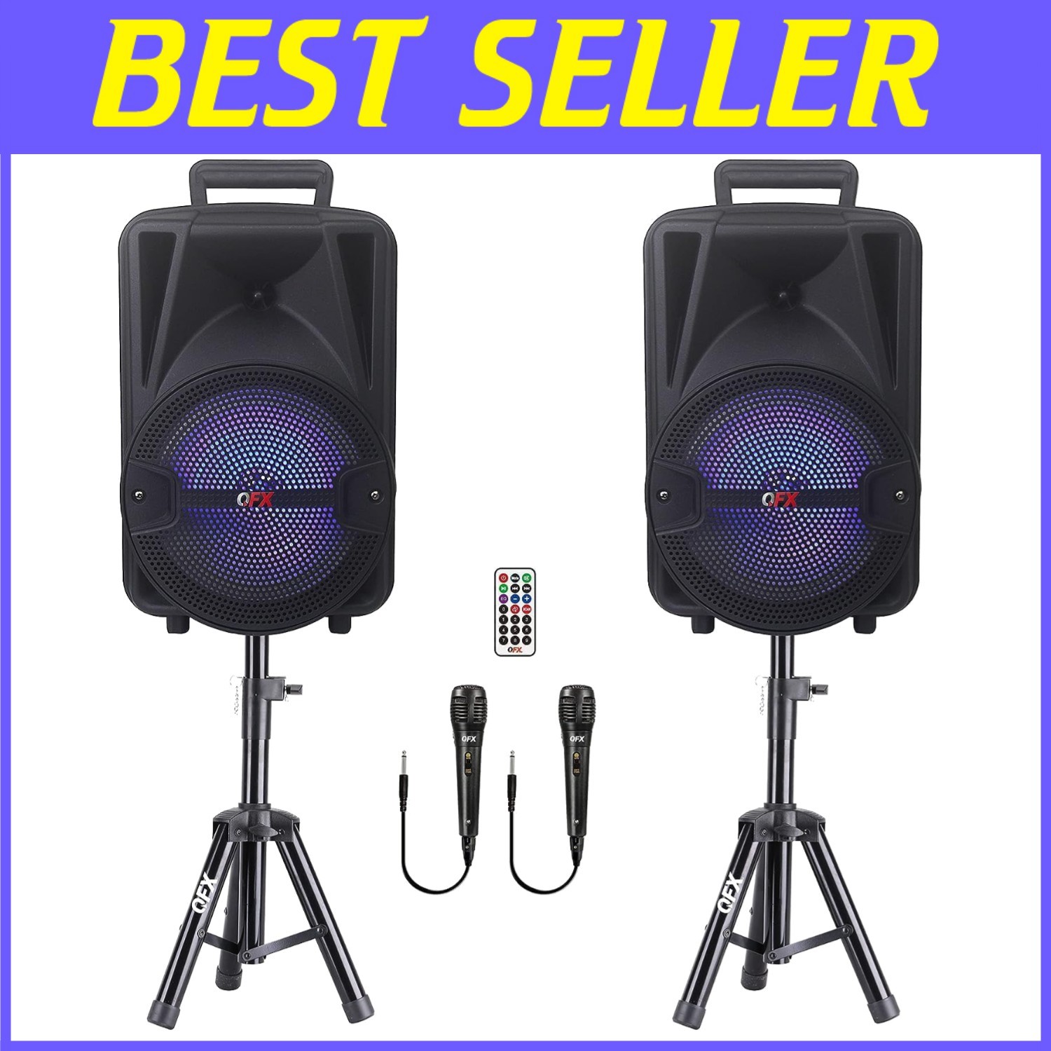 Portable DJ Entertainment System with 2 Microphones