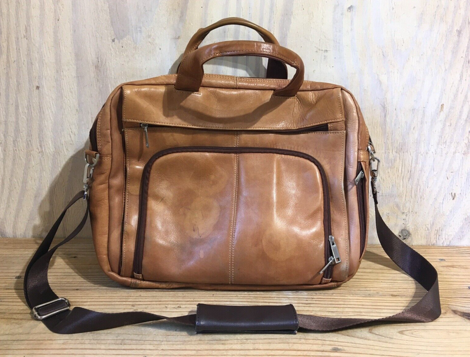 Vtg Wilson's Leather Distressed Brown Laptop Messenger Briefcase Shoulder Bag