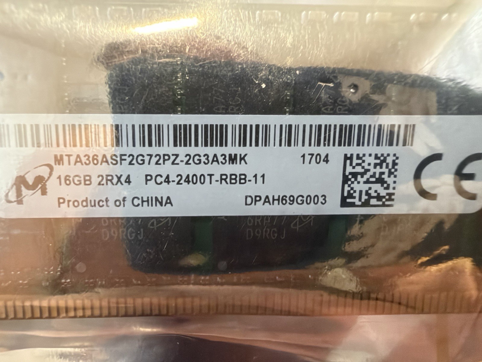 Micron 16GB DDR4 Server RAM 2Rx4 PC4-2400T-RBB-11 RDIMM MTA36ASF2G72PZ-2G3AMK