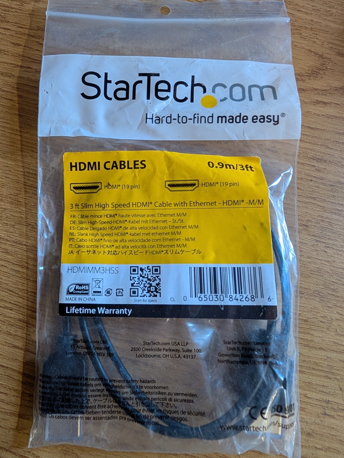 Startech HDMI Male - Male Cable 3FT Slim