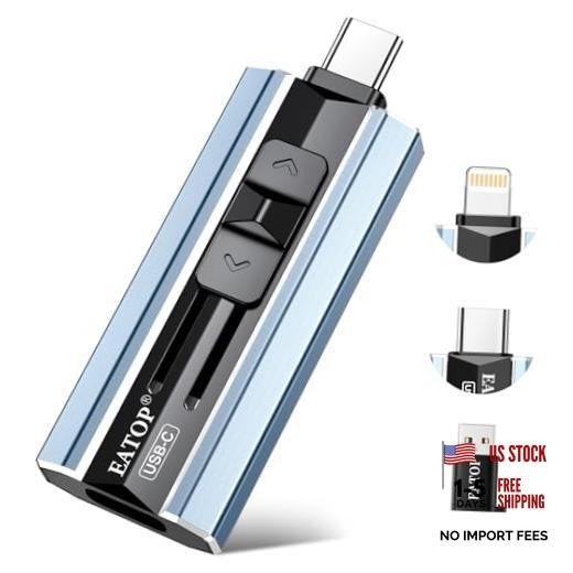 Dual Interface Flash Drive, No App Required, Portable USB 256GB Mist Blue