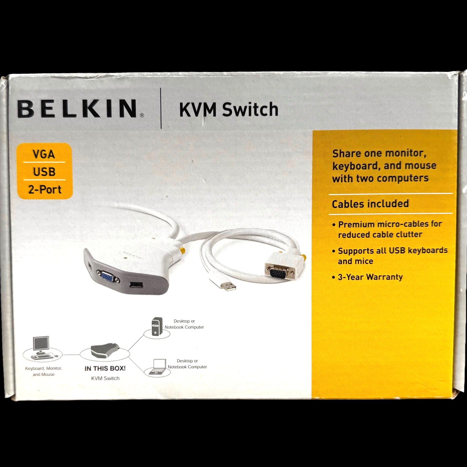 Belkin F1DK102U 2‑Port USB VGA KVM Switch Open Box New