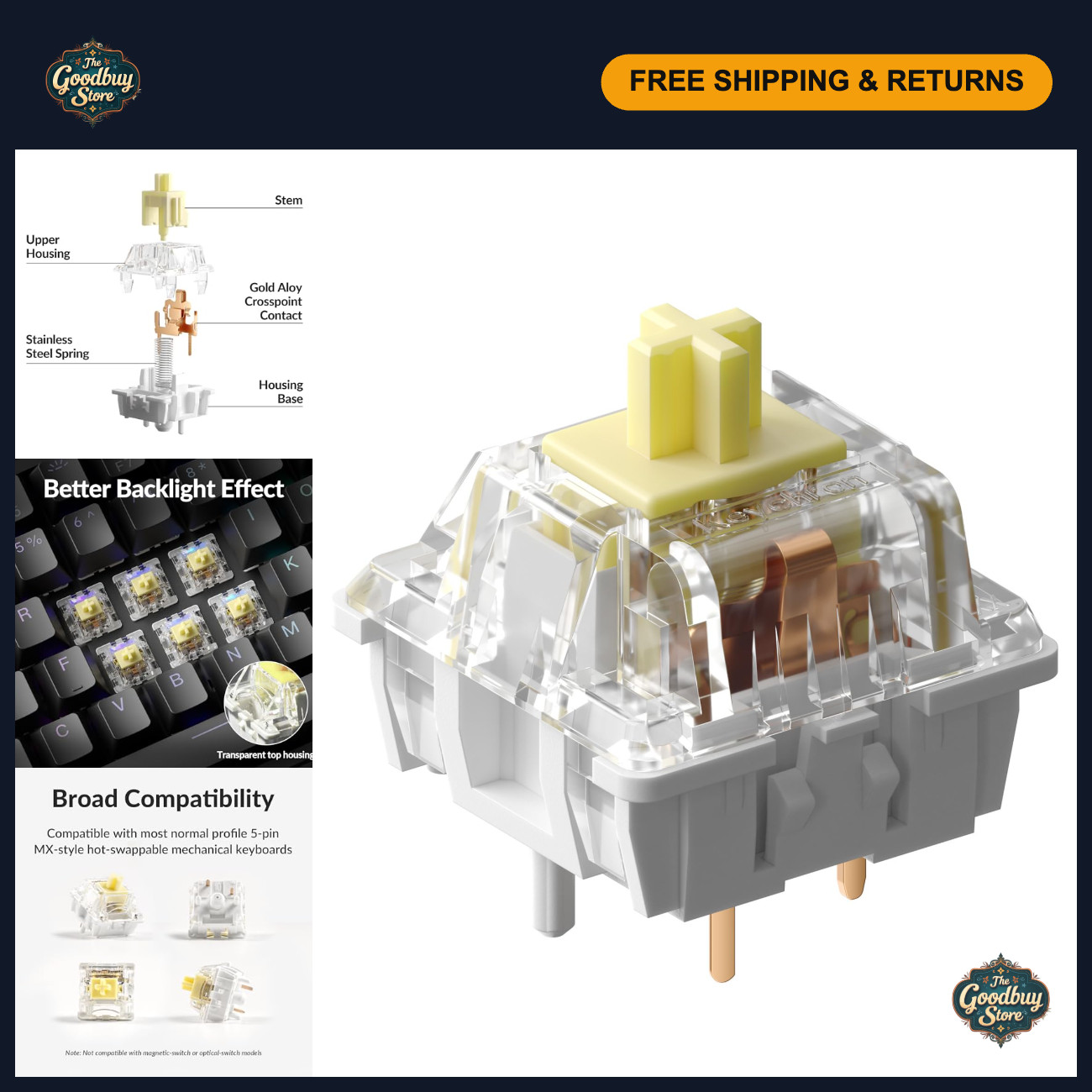 Tactile Mechanical Keyboard Switches - 110PCS Pre-Lubed, 5-Pin Hot-Swappable, Ga