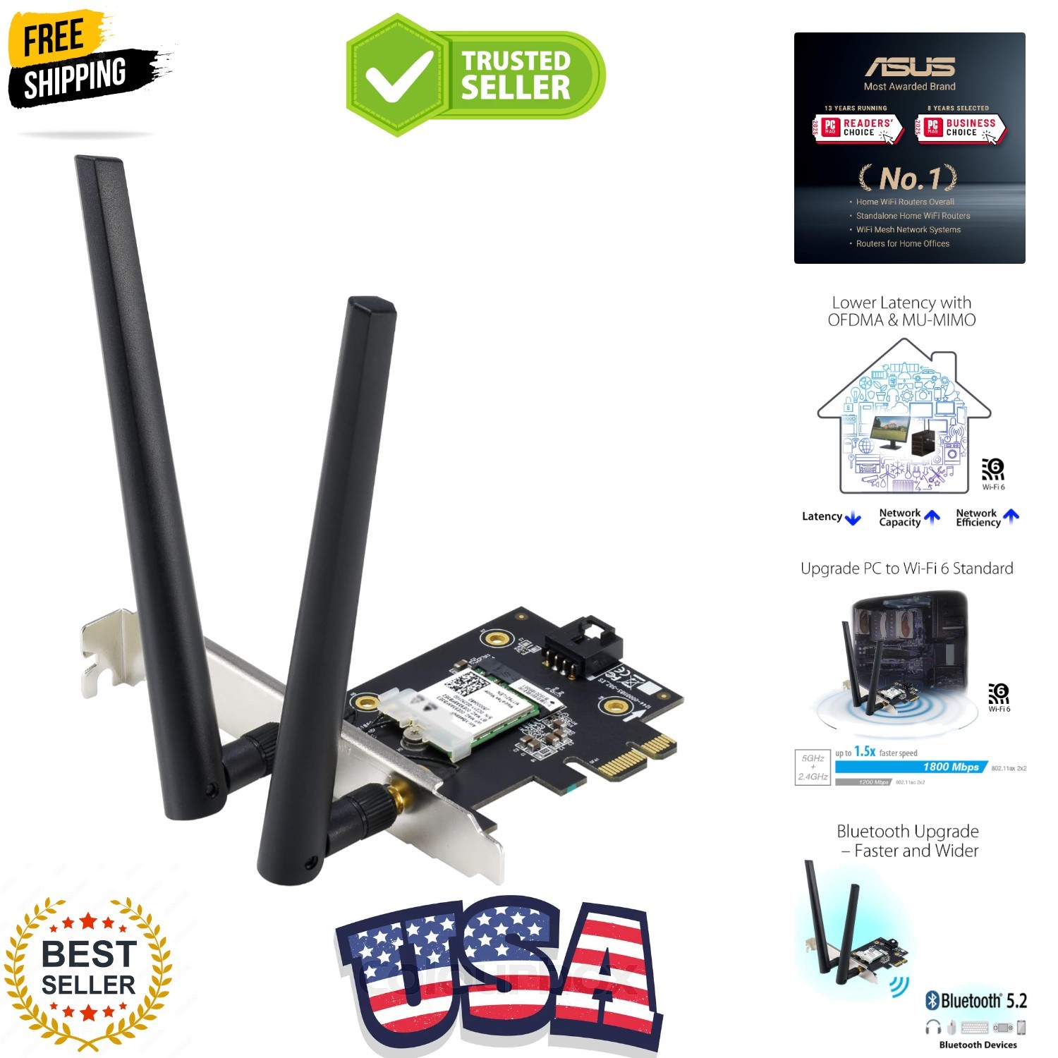 AX1800 PCIe WiFi Adapter PCE-AX1800 - WiFi 6, Bluetooth 5.2, Ultra-Low Latenc...