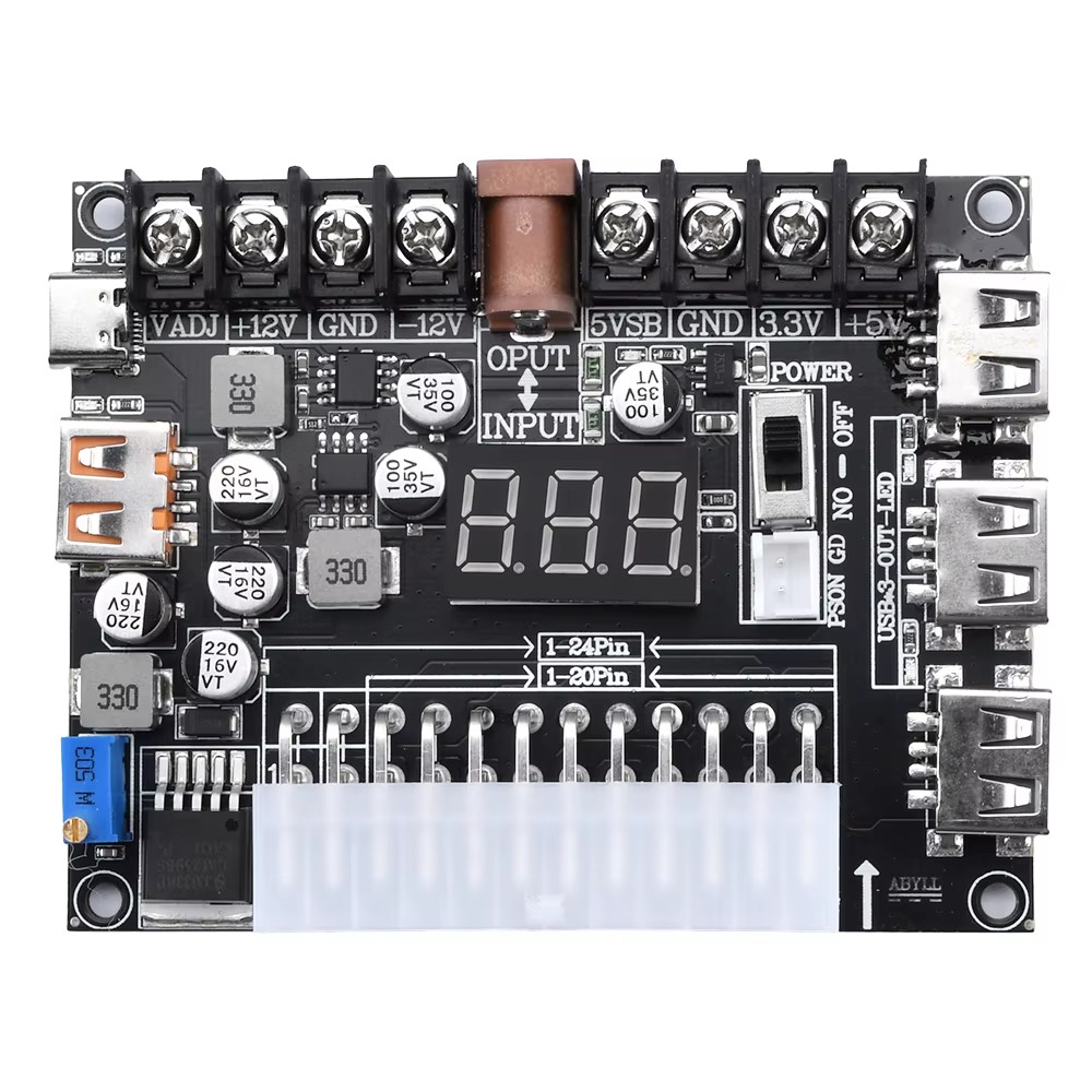 20/24 Pin Atx Power Adapter Board Power Module Adapter Adjustable Voltage with R