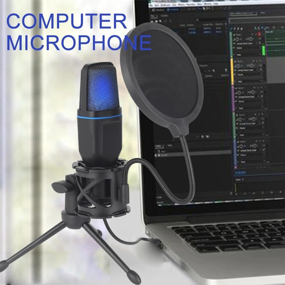 USB Condenser Microphone RGB Gaming Mic for Podcast Streaming PC Laptop