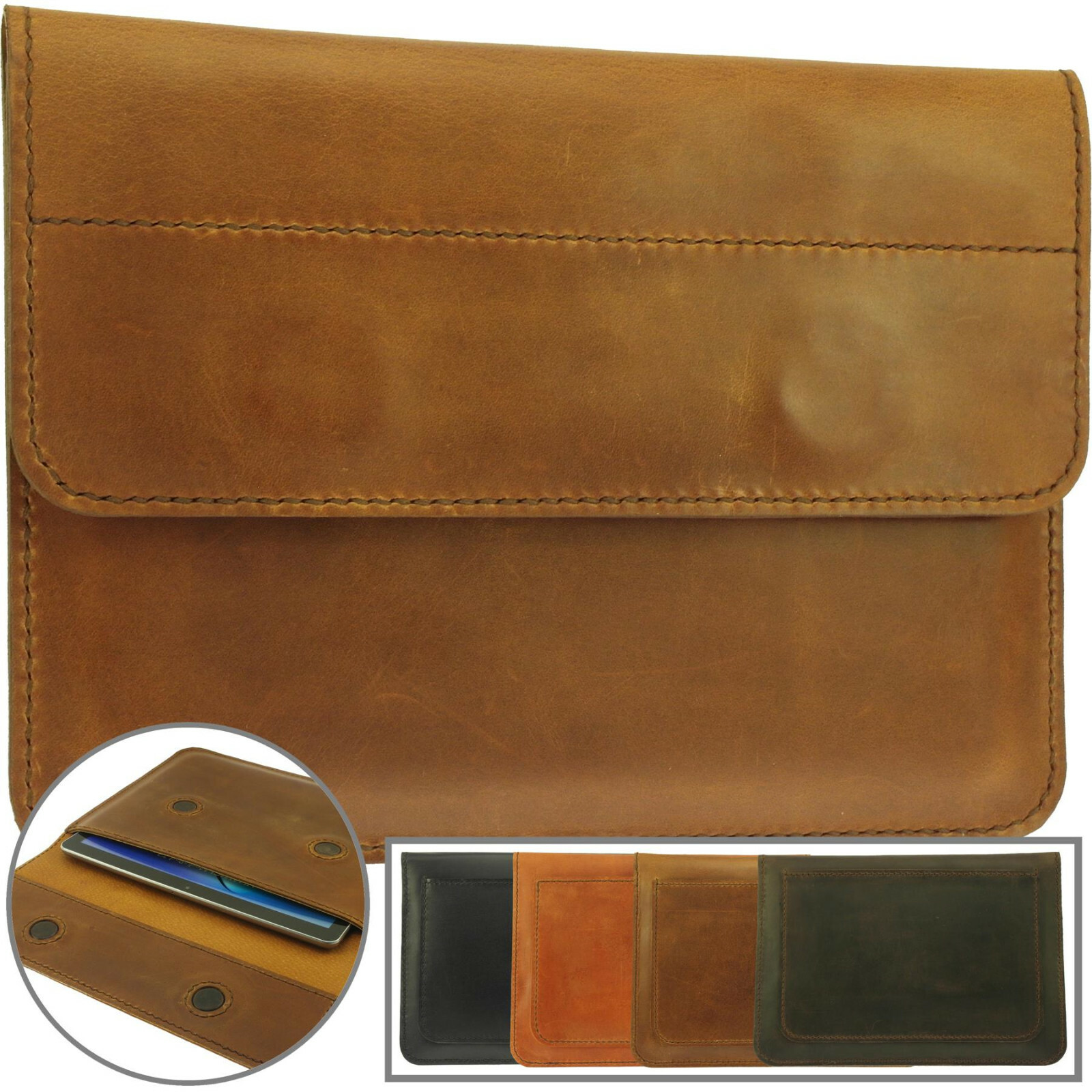 PREMIUM HAND-SEWN OF COWHIDE CASE COVER WITH MAGNET LATCH FOR APPLE iPad TABLET