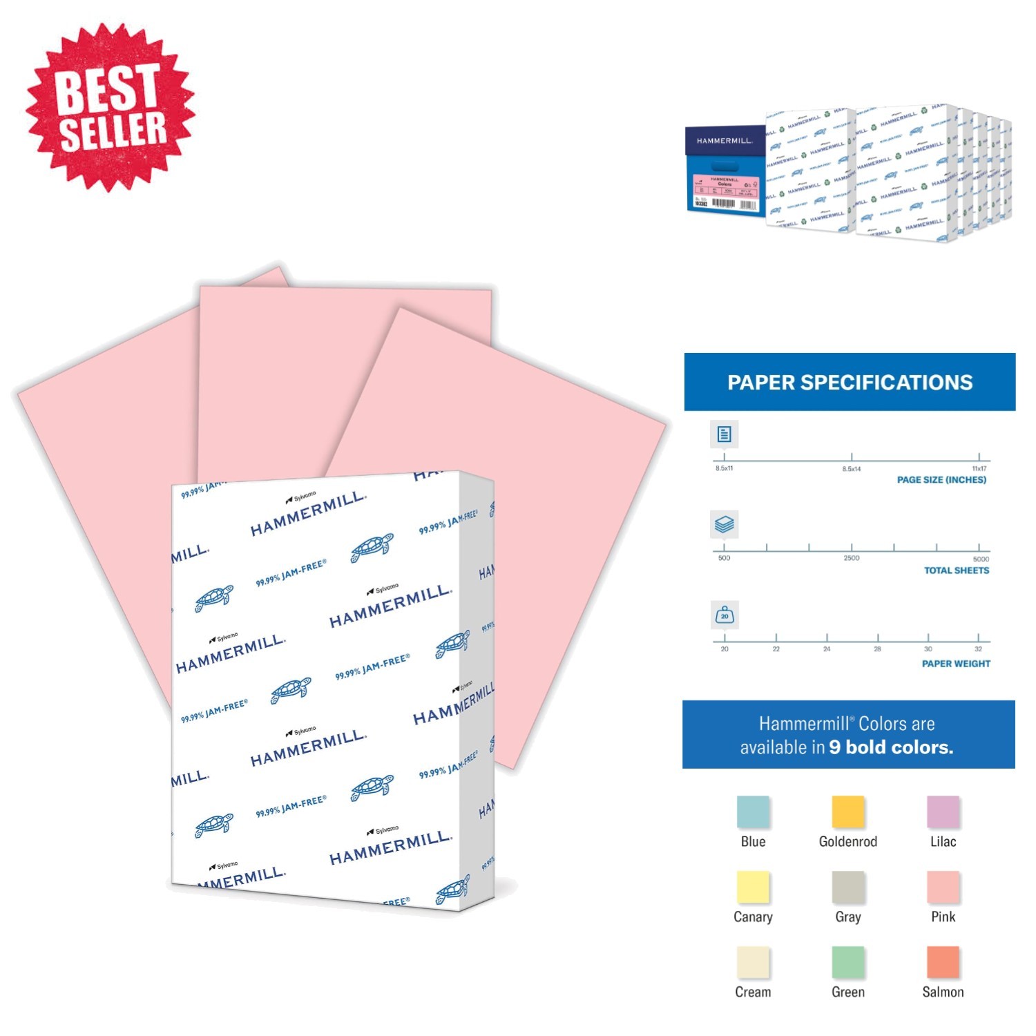 20lb Pink Printer Paper, 8.5 x 11 Inch, 500 Sheets - Eco-Friendly Pastel Paper