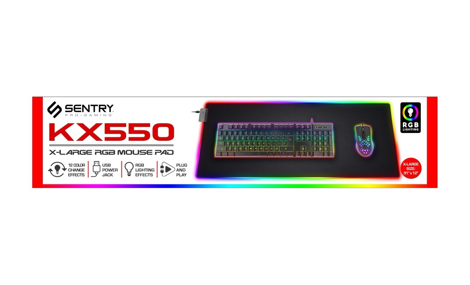 Sentry Pro Gaming RGB Light-up Mouse Pad KX525 Large Size (12"x 10") - New