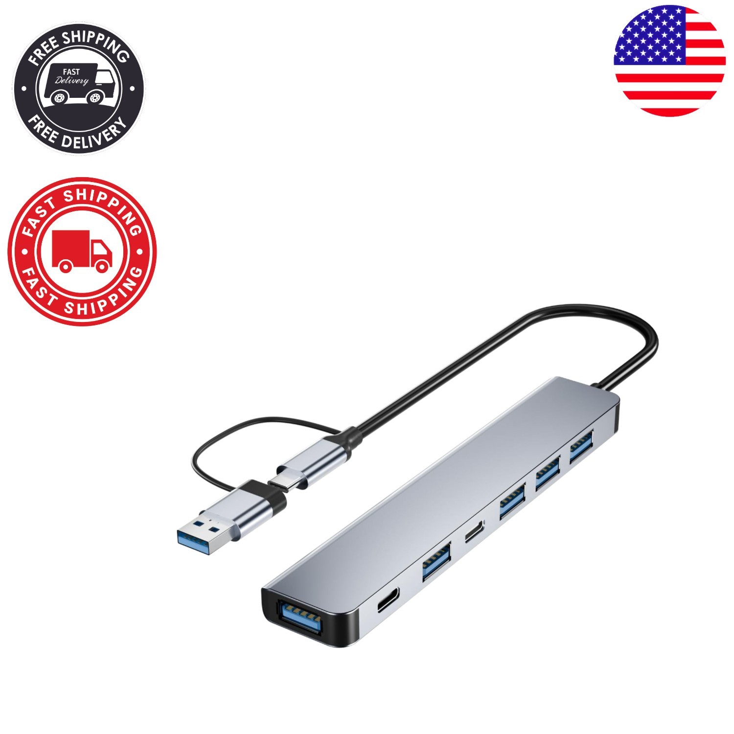 7-in-1 USB C Hub - 5Gbps Fast Data Transfer for Mac & PC - Sleek Aluminum Design