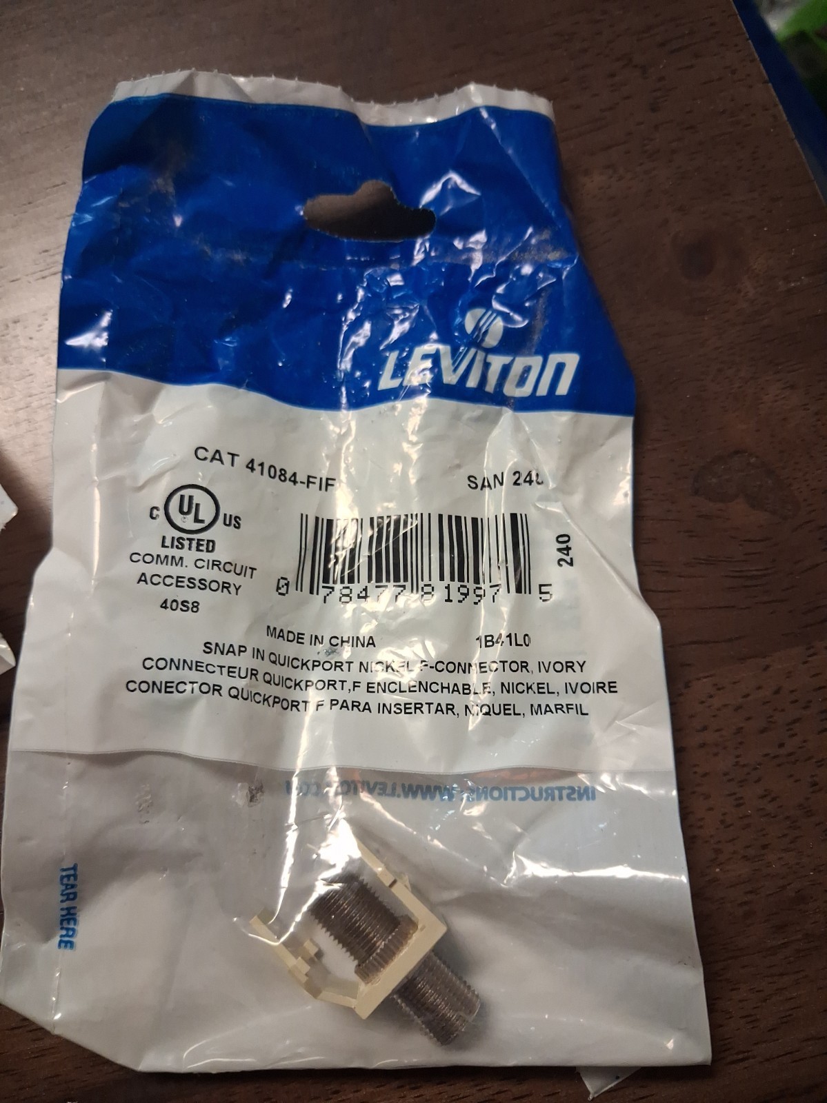 41084-FIF Leviton QuickPort F-Type Coax Adapter Nickel Plated, Ivory - 19 COUNT