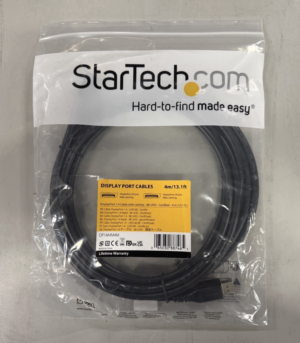 StarTech.com 13ft (4m) VESA Certified DisplayPort 1.4 Cable - 8K 60Hz HDR10 - Ul