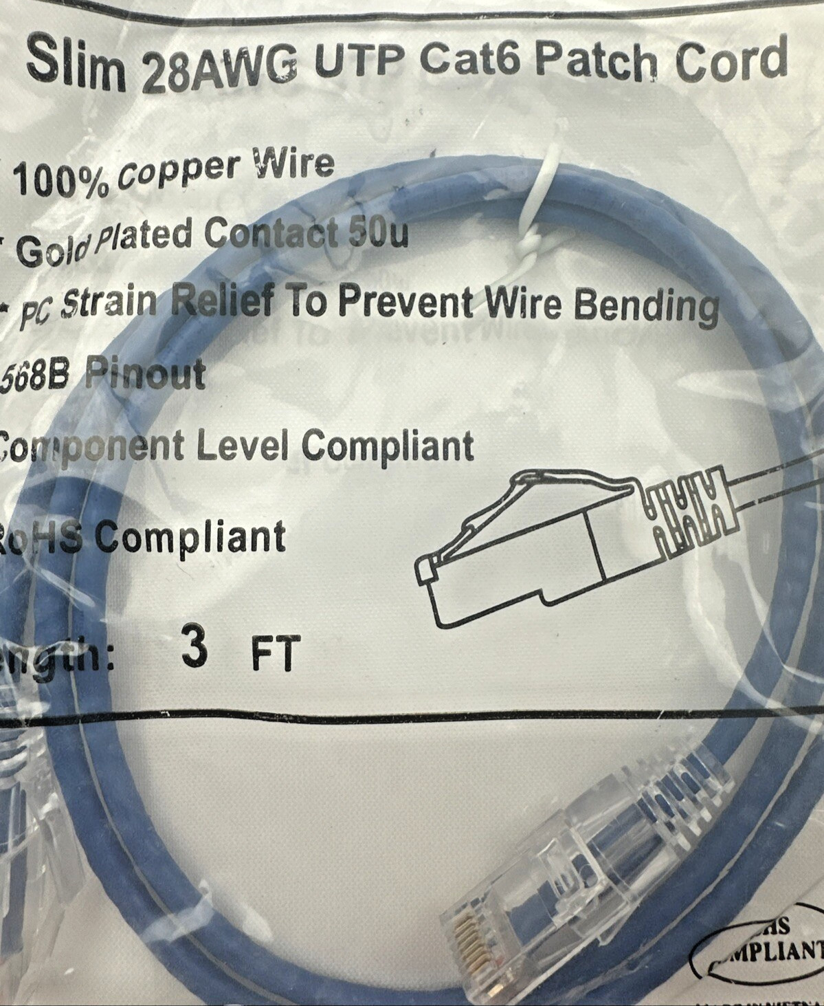 Panduit UTP28SP5BU Cat6 3ft Blue RJ45 Patch Cable
