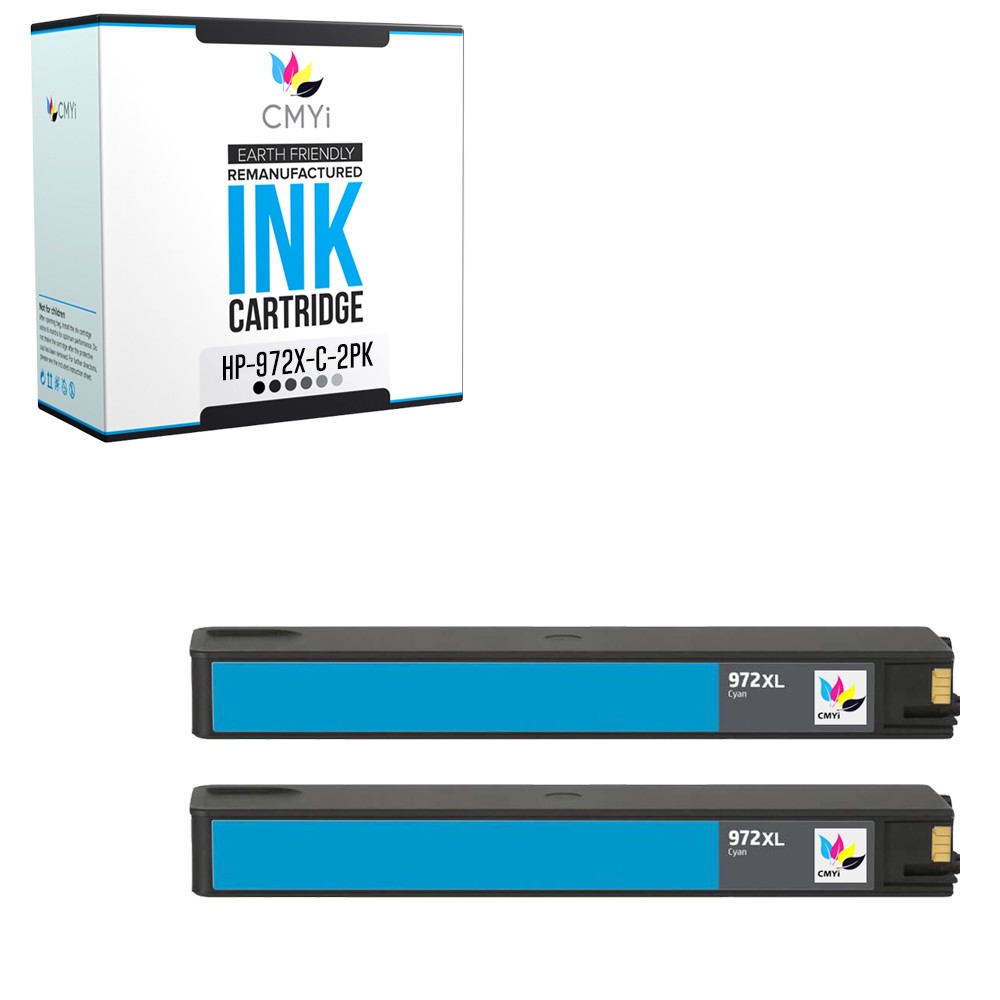 2-Pack Compatible CMYi 972X Cyan Ink Cartridges for HP PageWide Pro 477dwt 552dw