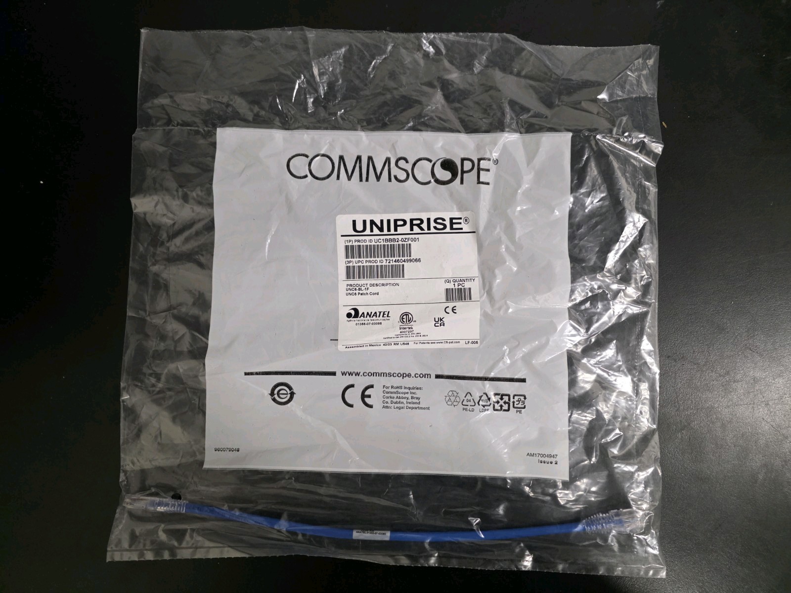 Commscope Uniprise - 1 FT - UNC6 - Patch Cable - Blue - BULK   *UNC6-BL-1F*