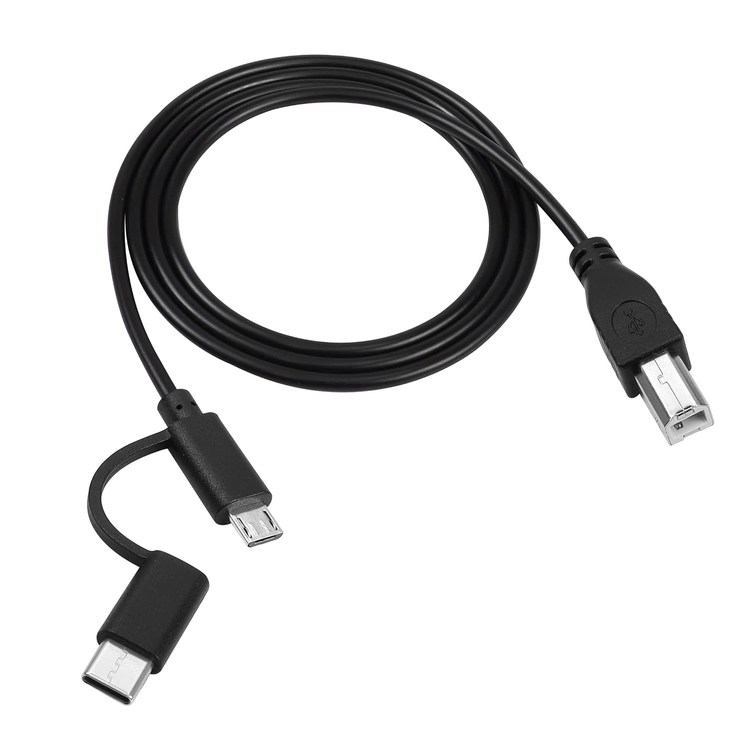 USB B Printer Cable 3.3 ft, 2-in-1 Designed, Micro USB to USB B, USB C to USB B