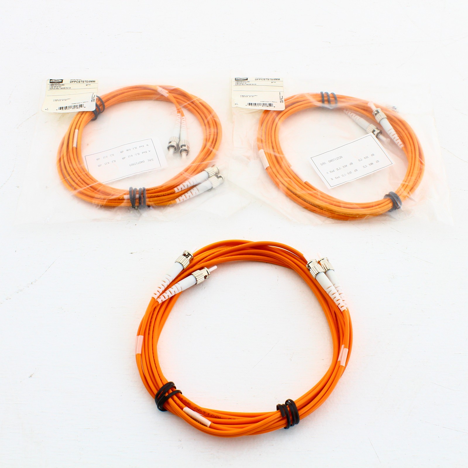 3 Hubbell Fiber Optic Patch Cords Plenum OM2 Cable Dupl MM ST-ST 3m DFPCSTSTD3MM