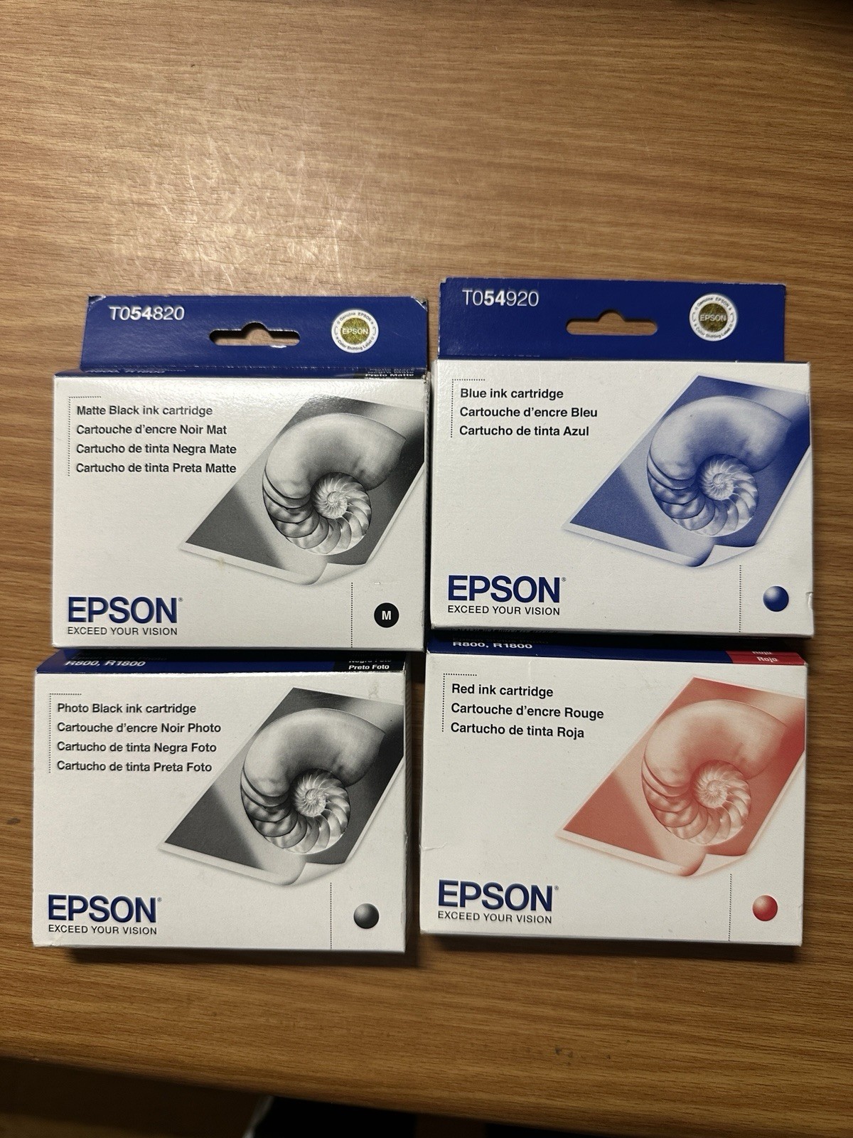 Set New 4 Genuine Epson R800 R1800 print inks T054820-T054120-T054920-T054720