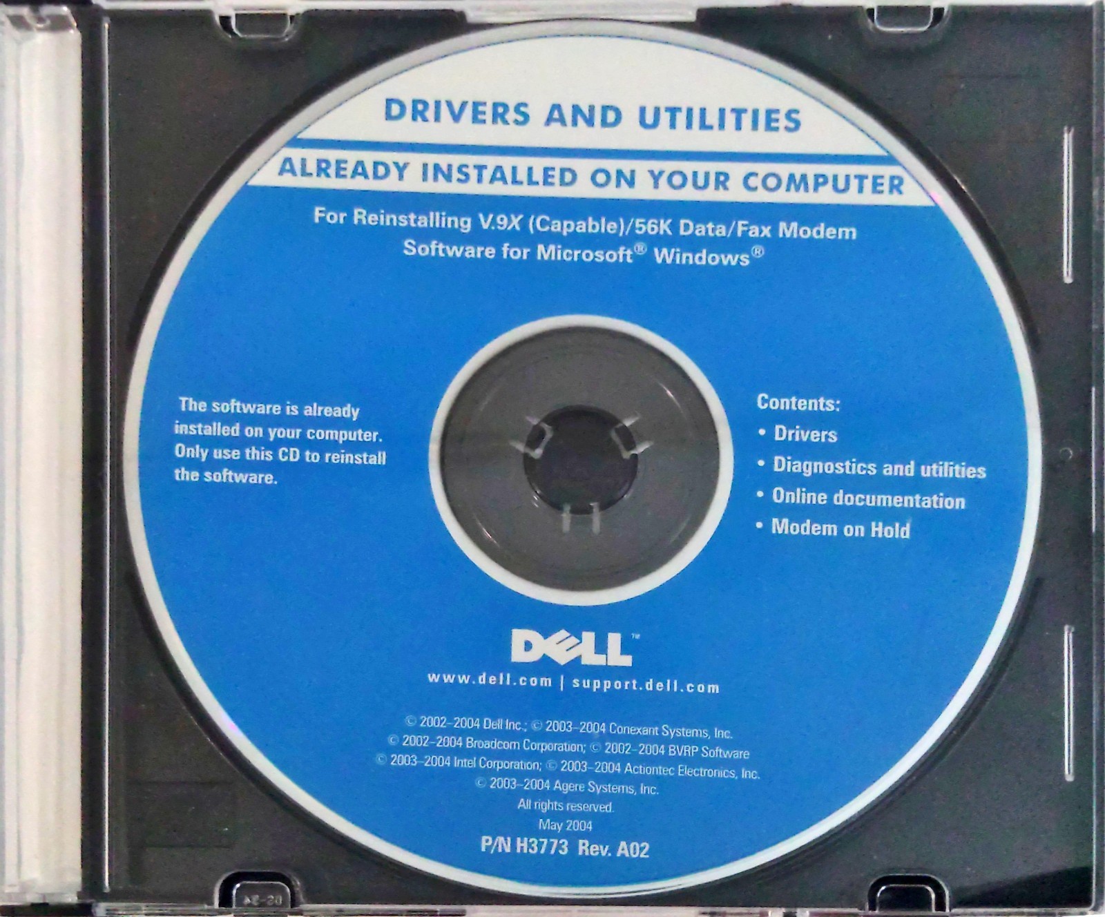 DELL Drivers Utilities V.9X(Capable)/56k Data/Fax Modem Installation CD new open