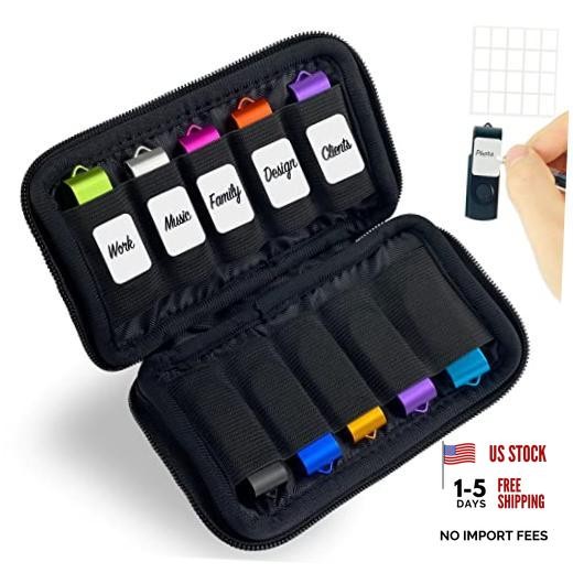 10 Slots Neoprene USB Flash Drive Case with 20 Identification Black-10Slots